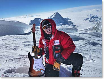 The Alice Cooper signed Fender was a bit heavy to carry all the way to the top, but soon it will be signed by all the climbers and Sherpas as well as Alice,  and it will become a priceless keepsake.