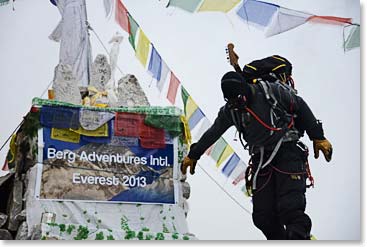 Late in the afternoon on the 18th, Todd returned to Base Camp, having descended all the way from the South Col.  The first thing that he did was complete the clockwise circle around the chorten at base, from where he had left for the summit days before.