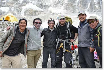 Steve with the Sherpa team at Base Camp