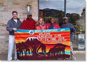 A warm welcome from the guides at Mt. Meru hotel in Arusha