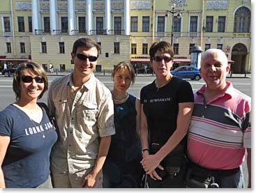 Teri, Tim, Margaret, Rafael and Lina leaving for the tour. They left the hotel early so that they could catch a hydrofoil ride across the water to the summer palace