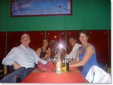 Teri, Tim, Margaret and Rafael having dinner after the theater