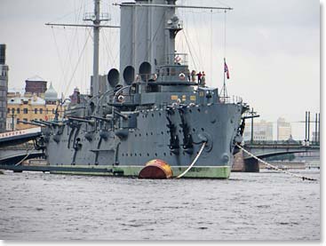 We passed the Cruiser Aurora. It was from this vessel that 'The Shot Heard Round the World' - the canon fire that signed the beginning of the October Revolution in 1917 was heard.