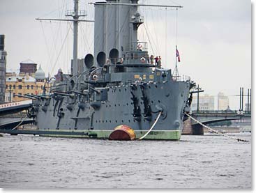 We passed the Cruiser Aurora.  It was from this vessel that 'The Shot Heard Round the World' - the canon fire that signed the beginning of the October Revolution in 1917 was heard.