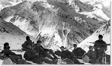 The Caucasus WWII resistance to the German Army; Caucasus fighters in full “gear” on the mountain