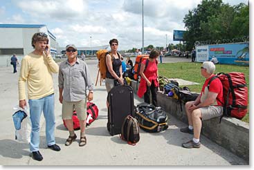 The team arrives at the Mineralnye Vody  airport with all their bags in check.