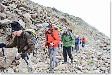 Starting up the trail above the lifts, elevation 3050 meters