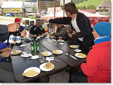 After descending to Cheget we enjoyed barbeque local Caucasus style with lamb and local cheese bread.