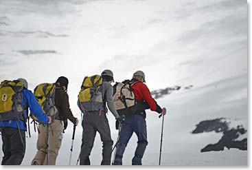 The team climbing higher today - above the Barrels toward Refuge 11