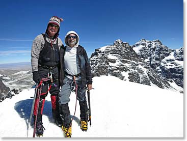 Joe and Martin happy to be on the Summit of Pequeno Alpamayo