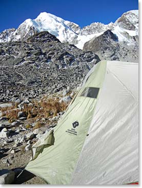 Camping with the Ancohuma range in the background