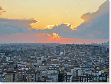 Sunset over Istanbul from our rooftop restaurant