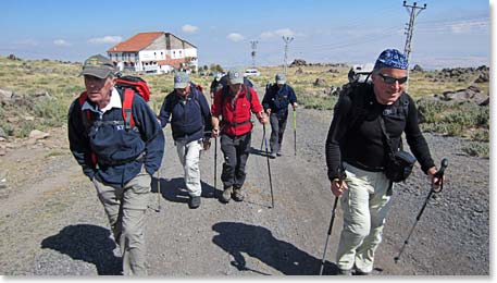 Starting the climb - Jan and Charles leading the way