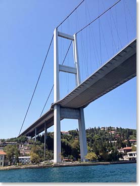 The Bosphorus Bridge crosses the Bosphorus river connecting Istanbul Europe to Istanbul Asia 