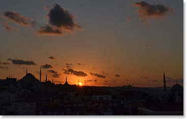 The sun sets over Istanbul