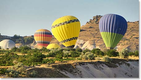 Every morning in Cappadocia you wake up with balloons everywhere on the horizon, a beautiful picturesque scene.