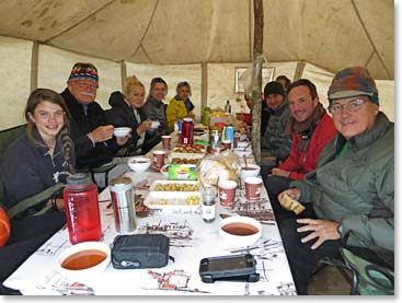 The team at dinner, we had a very successful first day on the mountain.