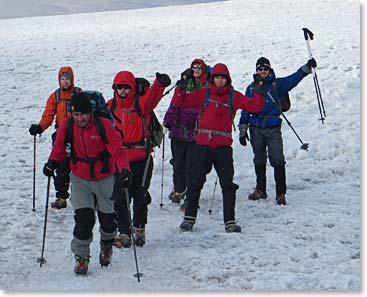 The team excitedly followed Jamal onto the ice and onward to the summit.