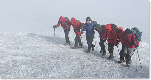 Approaching the summit – in the wind – arm in arm