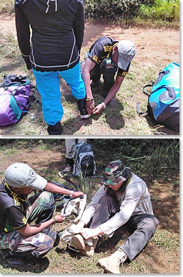Berg Adventures staff helps the team gear up