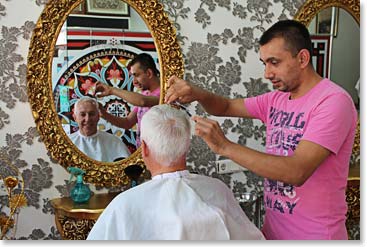 Jean Pierre decided to get a haircut at the barber shop right beside the hotel.