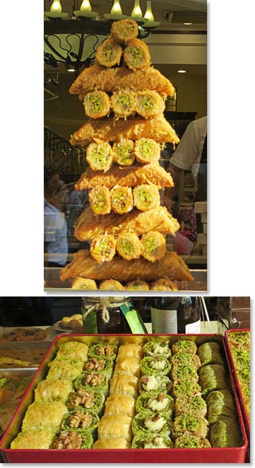 One thing we have enjoyed seeing around Istanbul is the assortment of treats and desserts, like the Baklava seen here.