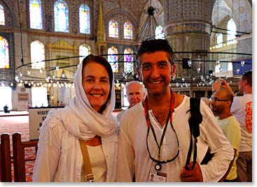 Carolyn went prepared for the Mosque, since it is still an active mosque women are required to be covered when entering.