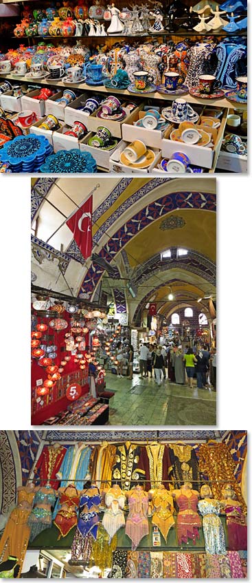 The Grand Bazaar offers many different items for sale and everything is so colorful .