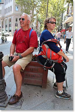 Jean Pierre and Roxanne take a rest from sight seeing