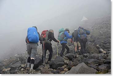 We set off climbing in the mist, this was our view for the day.