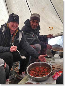 Mehmet made a wonderful stew for our pre-summit night meal – and Micheline helped.
