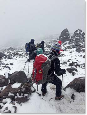 Soon after we started our descent from the summit is when the snow really started coming down.