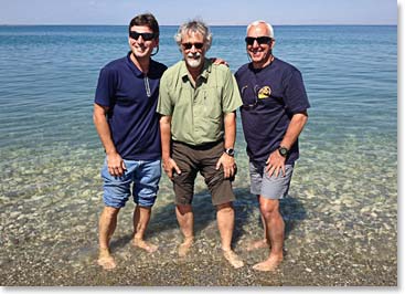 Deke Dennis and Jean Pierre soak their feet in the crystal water.