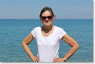 Anne with the pristine waters of Lake Van behind her