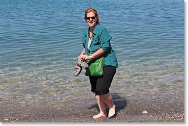 Susan enjoy the beach at lake Van.