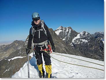 Alain reaching the top of Pequeno Alpamayo