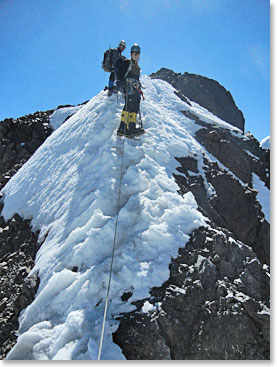 Descending from Tarija Peak on Pequeno Alpamayo