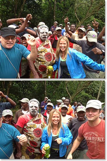 At the Umbwe gate the Sutterlin family got right into it with Berg Adventures Staff.