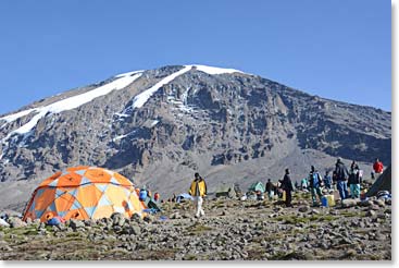 Barranco Camp, where the team will enjoy some great meals and a good night’s rest before they continue on to the high reaches of Kilimanjaro.