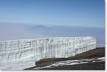 Glacier on the Crater Rim, with Mount Meru, Africa’s 5th highest mountain in the distance
