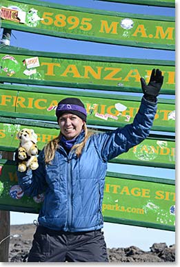 Later, Autumn brought out her companies mascot, a Cheetah! This was on the true summit, Uhuru Peak, elevation 19,340 feet.