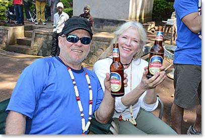 Mama and Papa share well deserved Kilimanjaro beers.