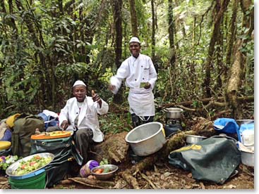 Lunch being prepared in the forest by our great chefs for our first day on the tail