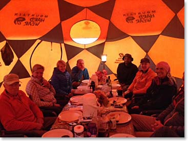 It is 6:00pm and we are taking an early dinner here on our last night at Barranco Camp. Tomorrow we are going over the Barranco Wall to Karanga Camp.