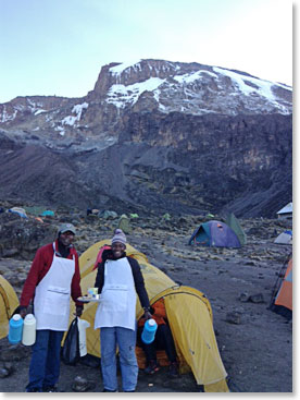 Thursday morning wakeup call at Barranco Camp. Every morning at 6:30 we wake up to coffee served in our tents.