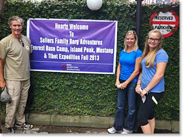 The Sellers’ welcome banner at Kathmandu’s famous Yak and Yeti Hotel