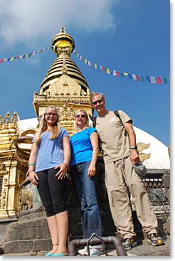Alyssa, Keely and Scot at Swayambhu