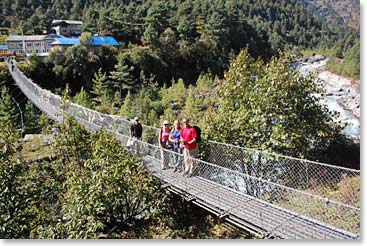 There was a final, long suspension bridge that led across the Dhud Kosi River to our lodge.