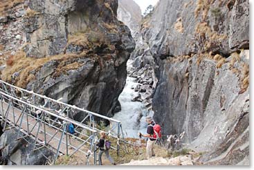 We crossed the spectacular gorge of Bhote Kosi River, which comes from Tibet.  