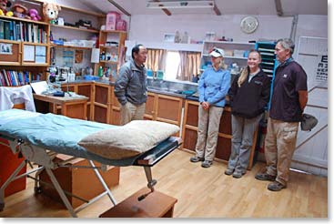 In the village we stopped to visit Dr. Kami Sherpa, Chief Physician at the Hillary Hospital.